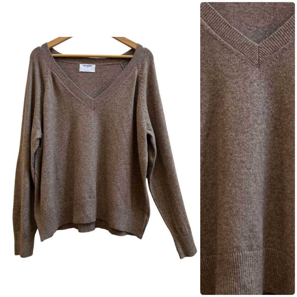 Old Navy So Soft Cozy V Neck Ribbed Trim Pullover Large Minimalist Preppy